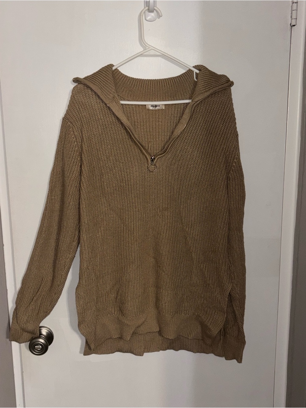 zeagoo Knit Half-Zip Hooded Sweater - Brown